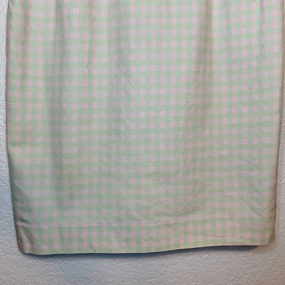 Burberry Pink & Green Gingham Check Pencil Midi Skirt Vintage Designer Size 6P